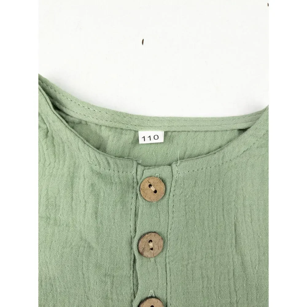 No Brand Sage Green Muslin 2 Piece Shorts & Shirt Set - 12-18 Months